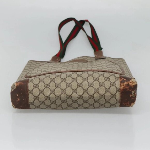GUCCI GG Supreme Web Sherry Line Tote Bag PVC Beige 41 004 4465 Auth ti2974 - Picture 7 of 16